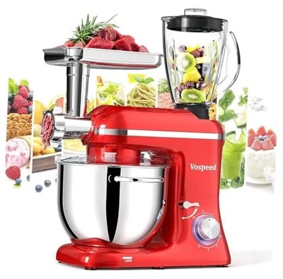  Mezclador Eléctrico Multifuncional 9 en 1, 850W Cabezal Inclinable con 8 Rojo Foto 1 de 4