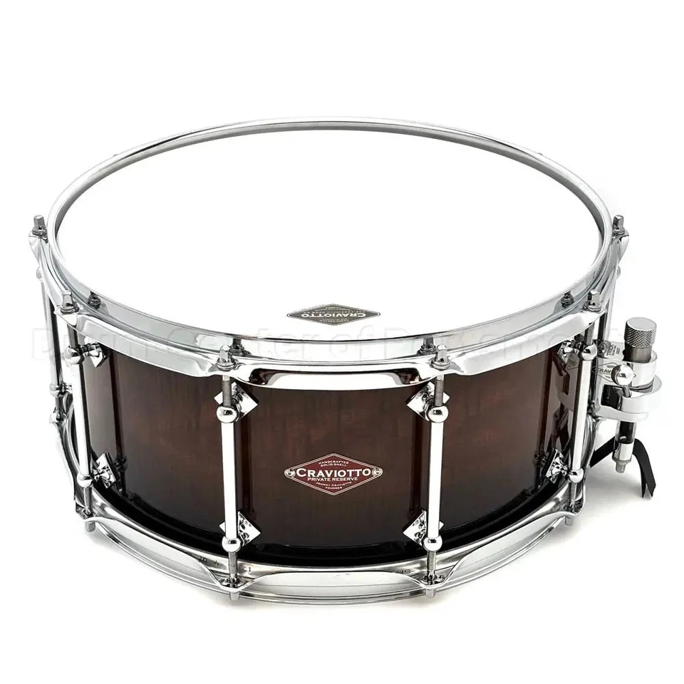 Craviotto Private Reserve Curly Maple Snare Drum 14x6.5 Walnut Fade - Image 1 of 4