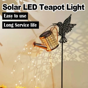 Led Solar Watering Can Light Waterproof Iron Lamp Walkway Plug Outdoor Lights - Picture 1 of 11