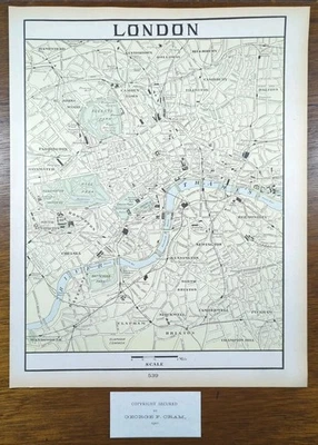 Vintage 1901 LONDON ENGLAND Map 11"x14" Old Antique Original KENSINGTON GARDENS - Image 1 of 4