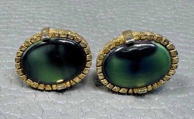 Gemelos vintage chapados en oro amarillo ágata verde Foto 1 de 3