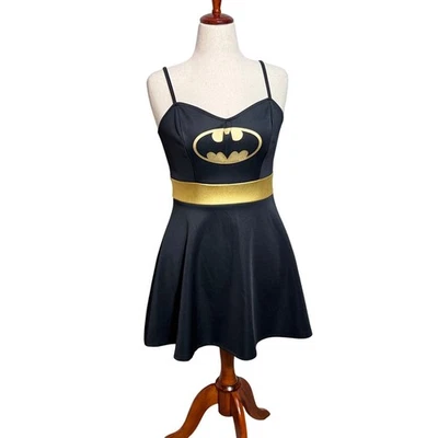 DC Comics Batgirl Cosplay costume dress black gold stretch knit Halloween Sz L  - Image 1 of 4