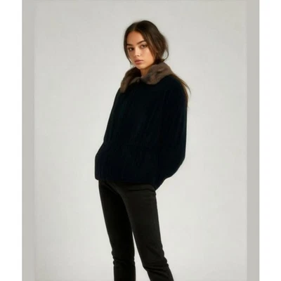 Lauren Ralph Lauren черный бархат искусственного меха воротник молнии открытый зимнее пальто S - Изображение 1 из 4