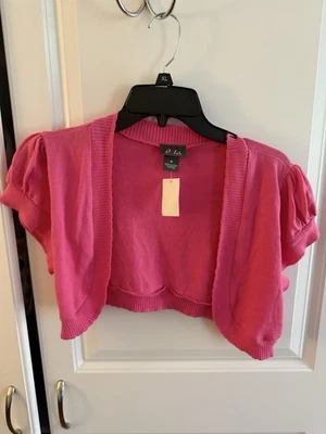 Hot pink cropped cardigan with puffy sleeves #y2kfashion - Image 1 of 2