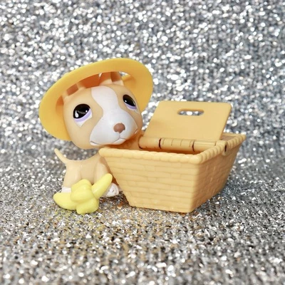 Auténtico Littlest Pet Shop LPS #880 Amarillo Bull Terrier Perro Ojos Púrpura Foto 1 de 4