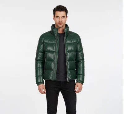 Chaqueta acolchada de cuero de cordero hecha a mano para hombre | Abrigo de invierno acolchado gran regalo Foto 1 de 4