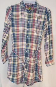 POLO Ralph Lauren FLANNEL PLAID Long Sleeve Button Down Shirt Dress sz 10 (EUC) - Picture 1 of 20