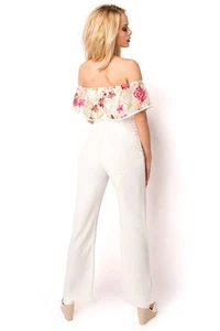 Mono Carmen Blanco Con Bordado De Flores Y Pierna Ancha Elegante Y Femenino - Imagen 1 de 3