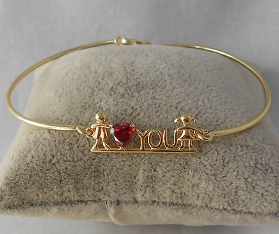  14k Gold  layered BirthStone Ruby I  Heart You  Cuff Bracelet - Image 1 of 4