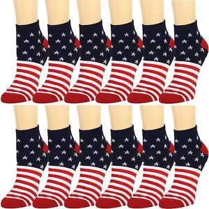 12 Pairs American Flag Women Athletic Sport Ankle Socks 9-11 - Picture 1 of 2