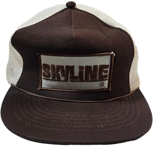 Sombrero de Camionero Skyline De Colección Marrón Blanco Malla Snapback Gorra Remolque Parque Móvil - Imagen 1 de 18
