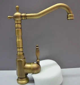 Grifo giratorio mezclador alto latón antiguo lavabo lavabo baño cocina monobloque vintage - Imagen 1 de 4