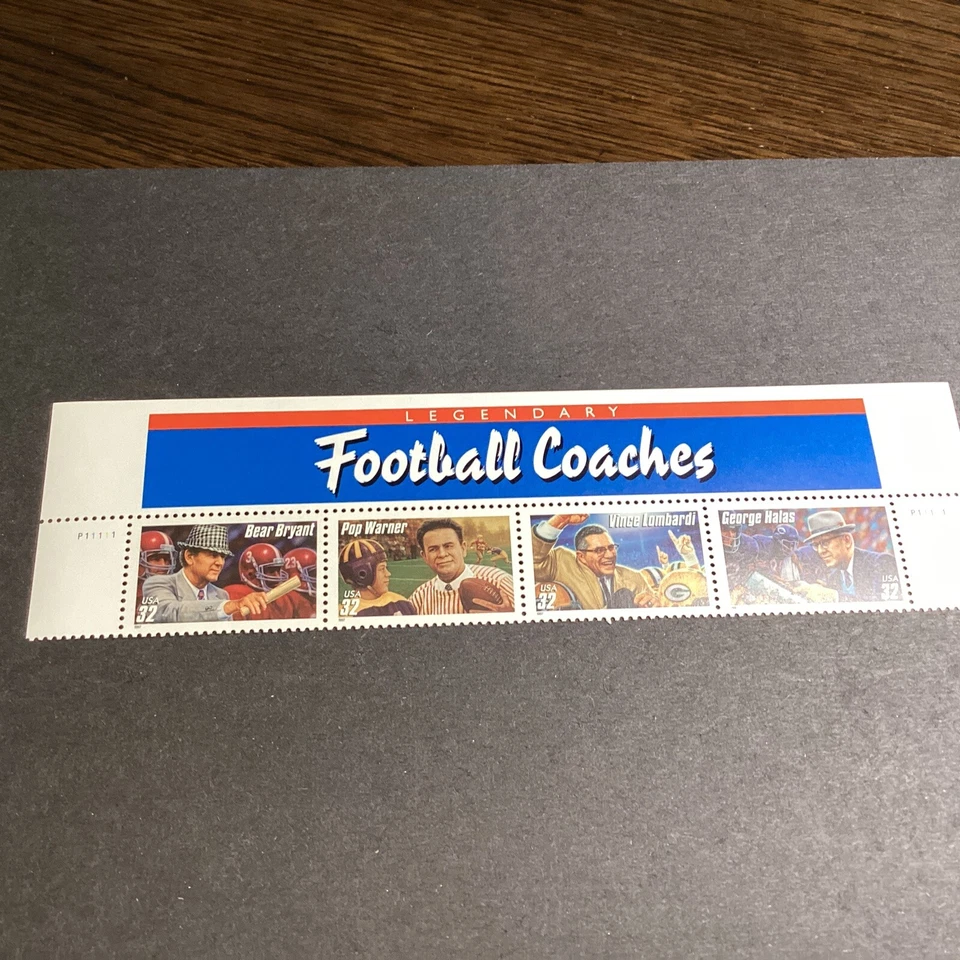 Scott#3143-46 Football Coaches Title Block Stripof 4  -MNH-1997-PL#s-US - Image 1 of 1