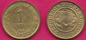 PARAGUAY 1 CENTIMO 1950 HF UNC FLOWER WITHIN CIRCLE,VALUE WITHIN WREATH,Letterin - Picture 1 of 1