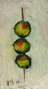 Pintura al óleo original tres aceitunas impresionismo comida firmada cocina obra de arte - Imagen 1 de 6