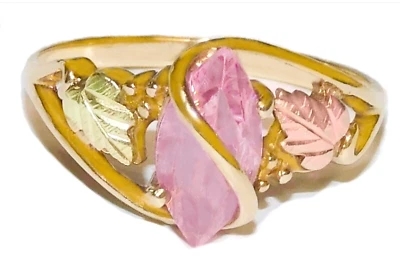 Black Hills Gold 10k Marquise Pink Tourmaline Leaves Ring Size 6 3/4 - Image 1 of 4