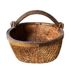 VTG Antique Asian Willow Basket Wood Handle Large Hand Woven 18" x 13" x 12" - Picture 1 of 12