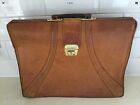 Old Vintage Tan Leather Work Briefcase Laptop Bag Travel Case Business Suitcase