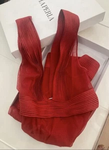 La Perla, rotes Seide Peignoir + Tanga, L - Bild 1 von 12