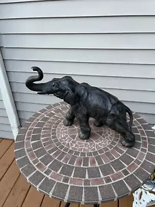 VINTAGE LARGE CAST METAL CAST IRON REALISTIC ELEPHANT 21” FIGURINE 19 lb - Picture 1 of 10