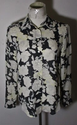 JONES NEW YORL Black Beige 100% Silk Long Sleeve Blouse Size 6 - Image 1 of 4