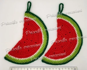 Coppia di presine all'uncinetto a forma di cocomero - Foto 1 di 3