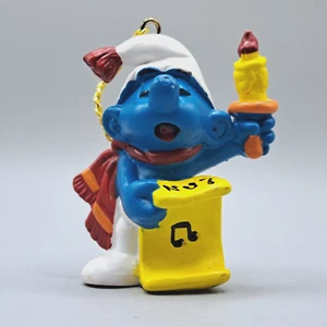 VTG Smurfs Christmas Ornament Caroler Figure PVC Toy 1981 Portugal Schleigh - Picture 1 of 7