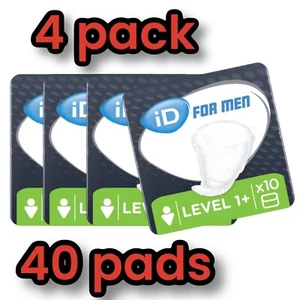 iD Expert Level 1+ Men’s Incontinence Pads, 4-Pack Comfort Fit - 40 pads inside- - Picture 1 of 5
