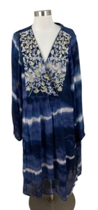 Soft Surroundings 3X Blue Himalayan Tie Dye Embroidered Flowing Dress Boho - Picture 1 of 4