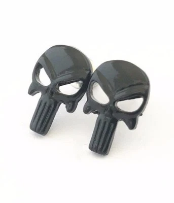 PENDIENTES PUNISHER ESMALTE RECORTADO NEGRO APROX. 1/2" en caja de regalo de acrílico Foto 1 de 2