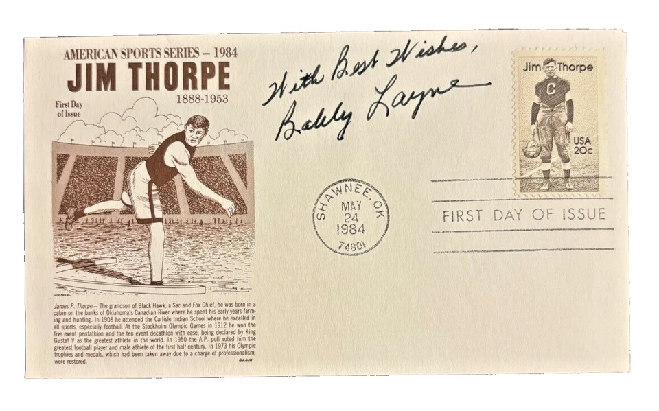 Bobby Layne Campeón de la NFL All-Pro Pro-Bowl Stat Leader HOF Legend Autografiado FDC Foto 1 de 4