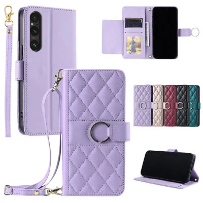 Leather Grid Card Wallet Cover Case For Sony Xperia 5 10 I II III IV V VI XZ4 - Image 1 of 4