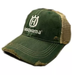 Husqvarna Trucker Distressed Green Hat Cap White Logo - Picture 1 of 1