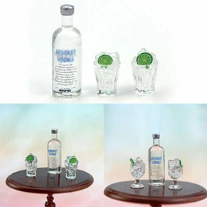 Flasche Wodka & zwei Weingläser Miniatur Getränke Puppenstube Maßstab 1:12 # ! - Bild 1 von 14