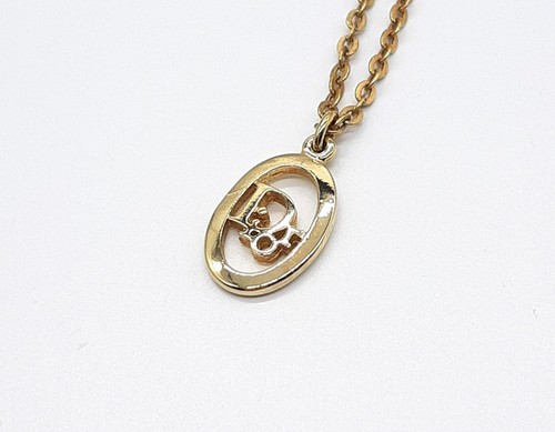 Christian Dior ciondolo collana vintage ciondolo logo ovale oro autentico mol...