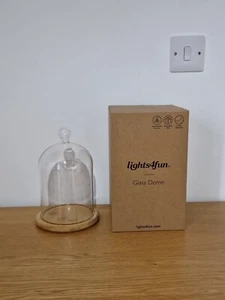 Glas Cloche Glocke Glas Kuppel mit Bambus Tablett von Lights4fun ca. 9”x 5,5” - Bild 1 von 3