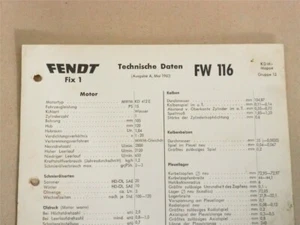 Original Fendt Fix1 FW 116 workshop setting values technical data 1960 - Picture 1 of 1