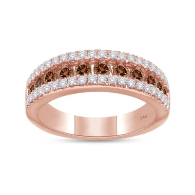 Banda de aniversario con borde de diamante blanco y champán de 1 quilate en oro rosa de 14 quilates Foto 1 de 4