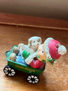 Enesco Cute Boy w Puppy Dog in Green John Deere Wagon Resin Christmas Tree Ornam - Picture 1 of 10