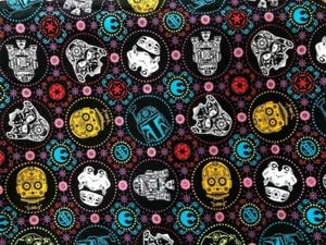 Star Wars Sugar Skulls Cotton Fabric By The Half Yard 18" x 44" - Picture 1 of 1