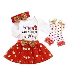Newborn Baby Girls Valentine’s Day Outfit Letter 3-6 Months Skirt Outfit Red - Picture 1 of 8