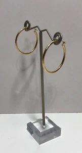 14K Yellow Gold Plain Tube Hollow Hoop Earrings Signed "AU" - Picture 1 of 13