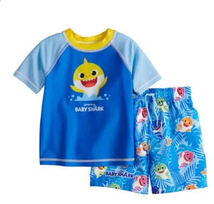 New Toddler Boy Baby Shark Rash Guard Top & Swim Trunks Set 4 - Picture 1 of 1