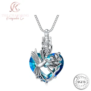Feuerbestattung Asche Urne Halskette Kolibri 925 Sterling Silber & blau - Denkmal - Bild 1 von 5