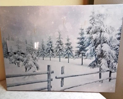 Winter Scene LED Battery Light Up Lighted Canvas Picture Wall Frame Art T2 - Image 1 of 3
