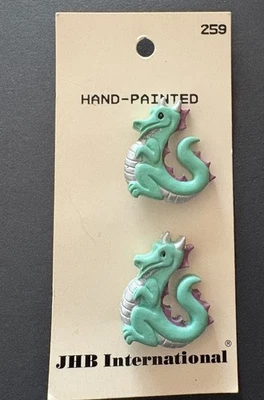 Vintage JHB International Hand Painted Buttons Turquoise Green Dragons Fantasy - Image 1 of 3