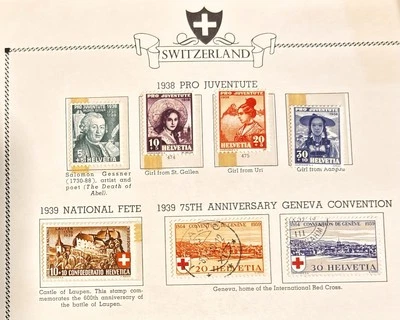 Vintage Switzerland Stamps 1938 page from album - Image 1 of 2