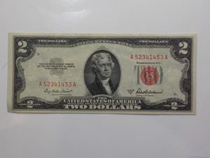 Currency Note 1953 2 Dollar Bill Paper Money Red Seal United States American - Picture 1 of 2