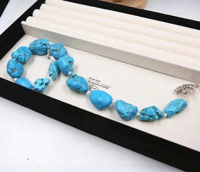 Gargantilha enorme grossa pesada turquesa liberdade irregular colar de cura 18" - Imagem 1 de 4