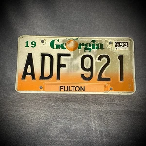 Georgia - License Plate - White & Black - ADF 921 - 1993 - Man Cave - USA - Picture 1 of 11